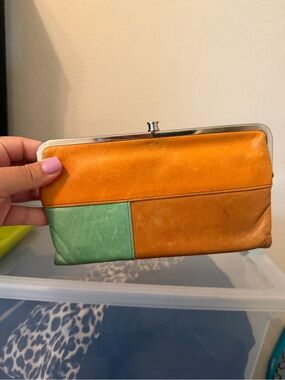 HOBO Leather Frame Wallet Clutch Colorblock Orange Pink Green
